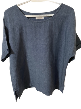 Korinne Vader Blue Linen Tunic Top O/S